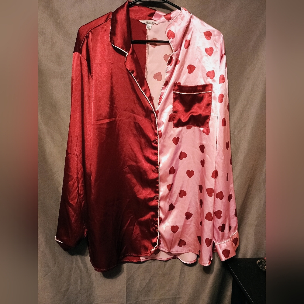 Bb Dakota By Steve Madden Plus Size Red and Pink Heart Satin Pajama Set